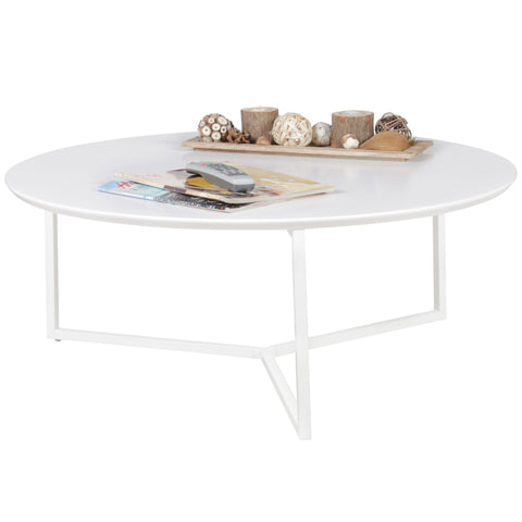Rootz Coffee Table - Design White Matt MDF Wood Frame Metal - Modern Lacquered Living Room Lounge Table -  ø 80 cm