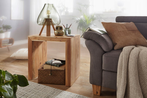 Rootz Side Table - Solid Wood Acacia - Dark Brown - Country Style Living Room Coffee Table - 60 x 35 cm