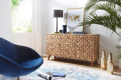 Rootz Sideboard - Acacia Wood - Country Style with 3 Drawers & 2 Doors - 140x78.5x40cm