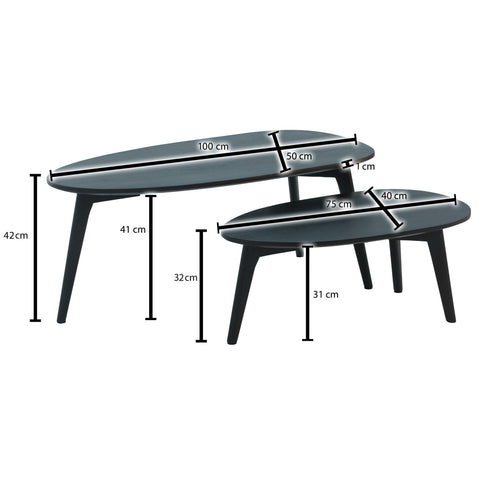 Rootz design coffee table set of 2 mango solid wood living room table black - nesting table wooden table kidney shape coffee table - 2-piece placemat- side table- wood