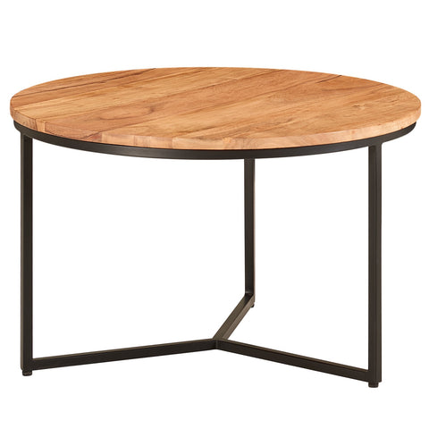 Rootz Round Coffee Table - Acacia Solid Wood and Metal Design - Stylish Small Table for Living Room - 60x60x38 cm