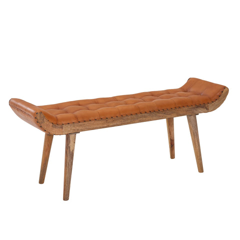 Rootz Bench - Genuine Leather - Solid Wood - Brown - Chesterfield Design - Upholstered Hallway Bench - 125x50x38 cm