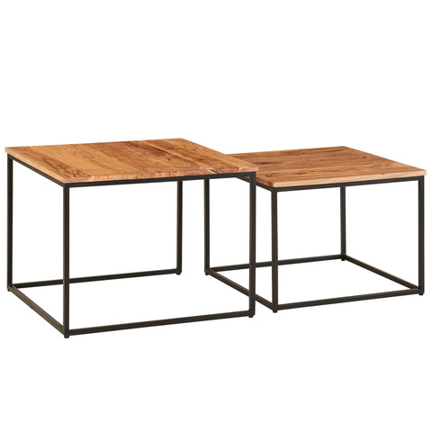 Rootz Side Tables - Metal Angular Design - Set of 2 Acacia Wood Coffee Table with Metal Legs - 2-Piece Nesting Table