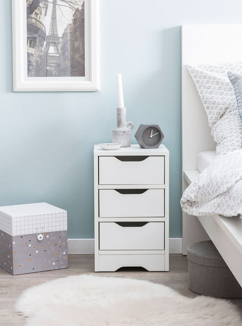 Rootz Night Console - Matt  3 Drawers - Bedside Table with Storage Space - White - 31x49x31cm