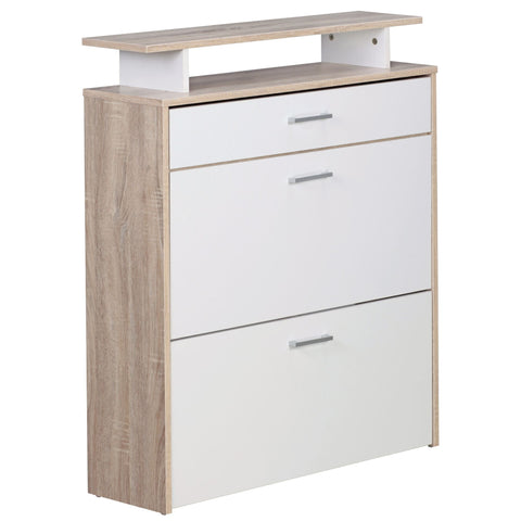 Rootz Shoe Rack with Drawer - Modern Sonoma Oak - Narrow Shoe Storage Cabinet - Hallway Closet Shoe Rack Shelf - 80x95x24 cm