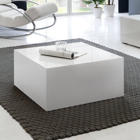 Rootz Coffee Table - Cube - White High Gloss Lacquered - Modern Design Square Living Room Table - Cube Shape Side Table - 60 x 60 x 30 cm
