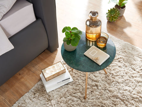Rootz Side Table - Real Marble Green - Metal Gold - Small Round Tripod Coffee Table - Modern Living Room Table - High Coffee Table - 38x38x44cm