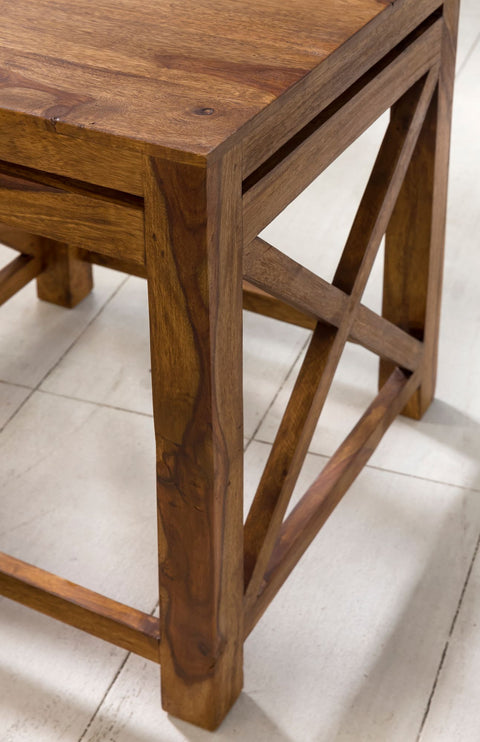 Rootz Side Tables - Set of 2 - Wood Sheesham -Solid Dark Brown - Country Style Living Room - Coffee Table Set