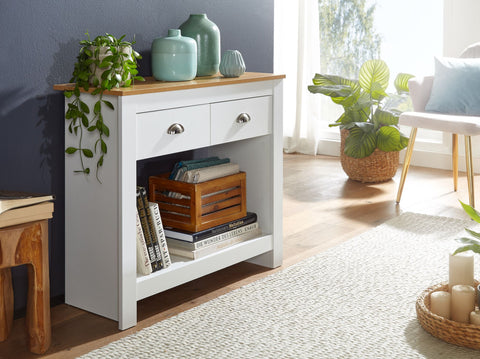 Rootz Console Table - Modern Narrow Design Sideboard - Hallway Filing Table with Drawers & Storage Space - High Hall Table - White Oak - 85x35x76 cm