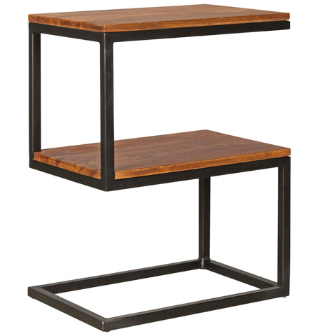Rootz Side Table - S-Shape Solid Wood Sheesham with Metal - Country Style Living Room Table - Square Storage Table - 45 x 60 x 30 cm