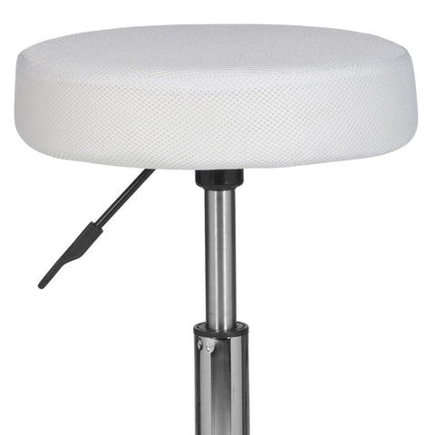 Rootz Work Stool - White Fabric Design - Ottoman with Castors - Roll Stool - Upholstered - Backrest-Free - XL