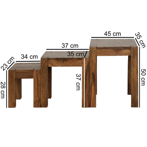 Rootz Nesting Tables - Set of 3 - Solid Wood Sheesham - Dark Brown - Natural Wood - Country House Style - Side Tables