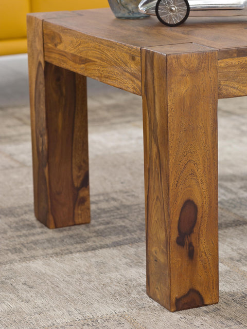 Rootz Coffee Table - Solid Wood Sheesham - 60cm Wide - Dark Brown - Country House Style - Living Room Side Table