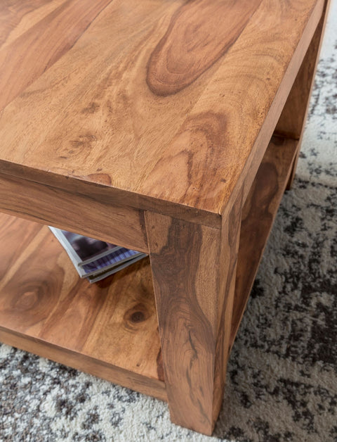 Rootz Coffee Table - Solid Wood Acacia - Dark Brown - Country Style Side Table - 60 x 60 cm