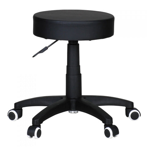 Rootz Work Stool - Design Black Faux Leather - Padded - Stool with Rollers - Backrest-Free