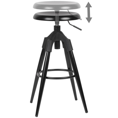 Rootz Bar Stool - Industrial Design Counter Chair - 100 kg Max Load Capacity - Black Metal - 72-80 cm Height