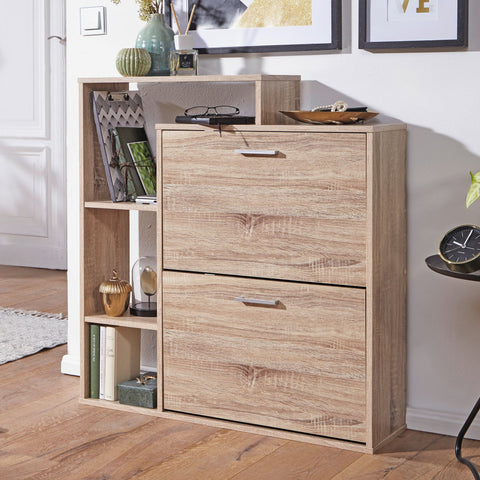 Rootz Shoe Cabinet - 2 Compartments - Modern Shoe Rack for 12 Pairs - Stylish Shoe Chest with Flap- 85x93 cm