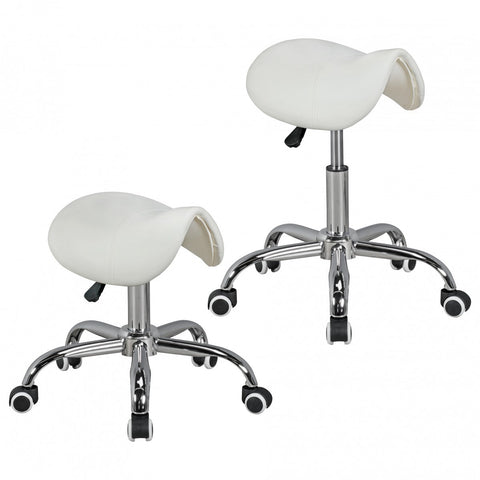 Rootz Saddle Stool -  White - Height Adjustable Esthetician & Barber Stool with Swivel and Wheels