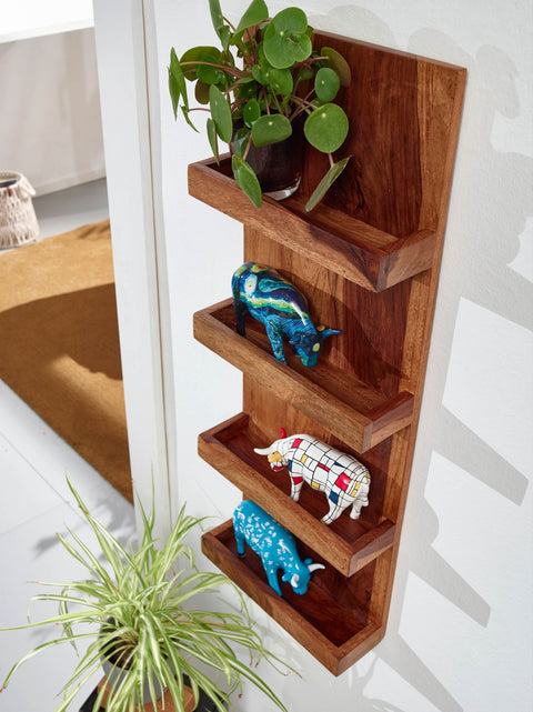 Rootz Wall Shelf - Modern Floating Hanging Shelf - Large Design for Living Room - Bookshelf Wall Mount - Solid Sheesham Wood - 30x80x10 cm