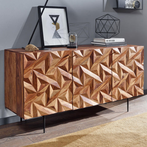 Rootz Sideboard - Modern Dresser Cabinet with Doors and Drawers - Living Room Standing Cabinet - Solid Sheesham Wood - 138x76x45 cm