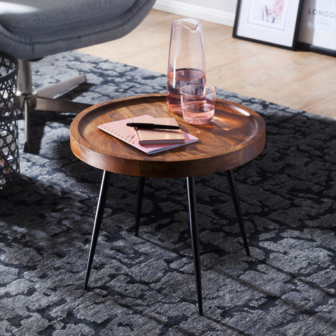 Rootz Side Table -  Sheesham Wood - Metal Coffee Table in Industrial Style - 46x40x46cm