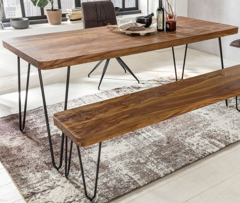 Rootz dining table solid wood Sheesham 120cm dining table wooden table Metal legs kitchen table Landhaus dark-brown