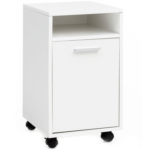 Rootz Roll Container - Drawer Cabinet for Office - Desk Container with Door & Tray - Side Container on Casters - Small Office Storage - White - (33x60x38 cm)