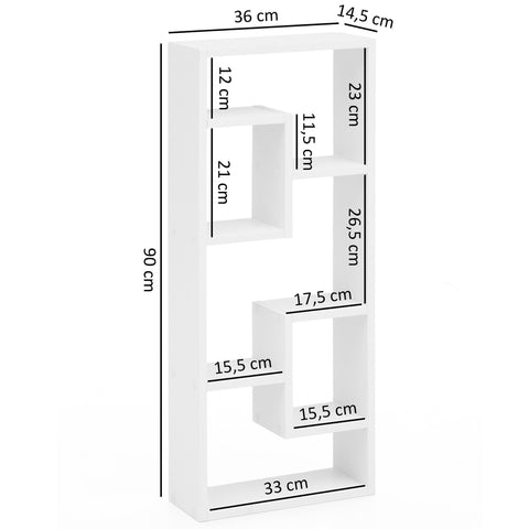 Rootz Wall Shelf - Modern Design Hanging Shelf - Floating Wooden Wall Shelf - Narrow Bookshelf - High Decorative Floating Shelf -  White - 36x90x13.5cm