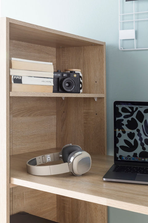 Rootz Wood Desk with Shelf - Sonoma - Modern Design with Storage Compartments - 120x120x53cm