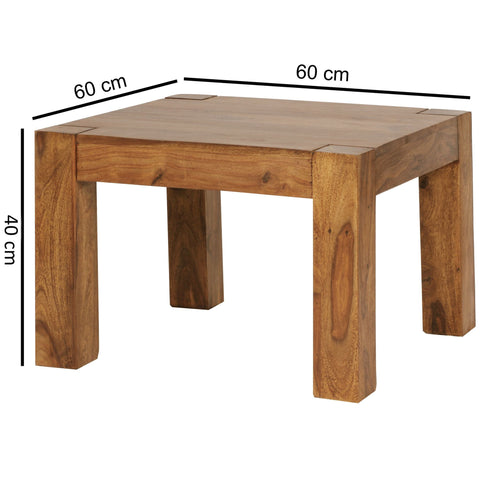 Rootz Coffee Table - Solid Wood Sheesham - 60cm Wide - Dark Brown - Country House Style - Living Room Side Table