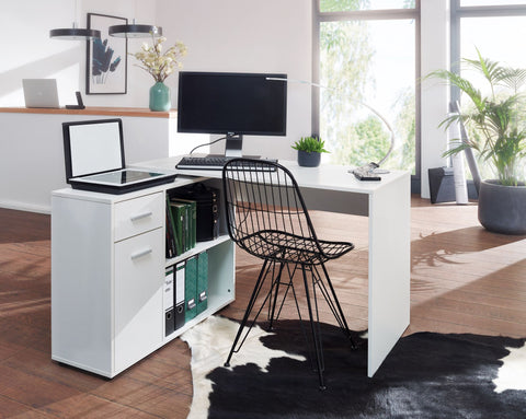 Rootz Corner Desk with Shelf - White Design - Modern Office Desk for Study and Home Office - 120x75.5x106.5cm