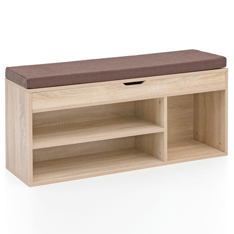Rootz Wood Bench - Sonoma - Upholstered Seat Wardrobe Bench - Narrow Hallway Storage Bench - Shoe Storage Chest Bench - 104x51x32 cm