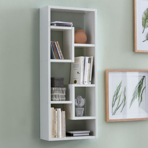 Rootz Wall Shelf - Modern Design Hanging Shelf - Floating Wooden Wall Shelf - Narrow Bookshelf - High Decorative Floating Shelf -  White - 36x90x13.5cm