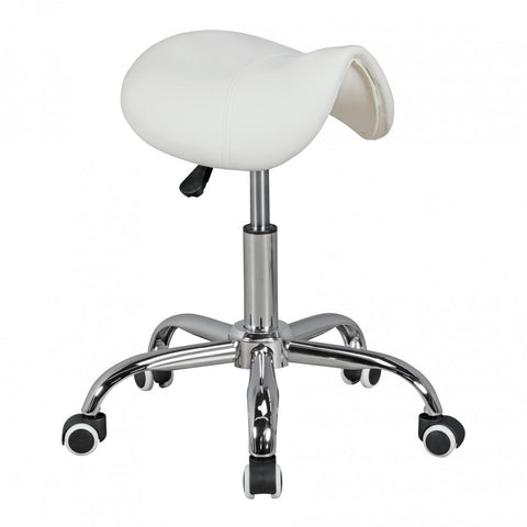 Rootz Saddle Stool -  White - Height Adjustable Esthetician & Barber Stool with Swivel and Wheels