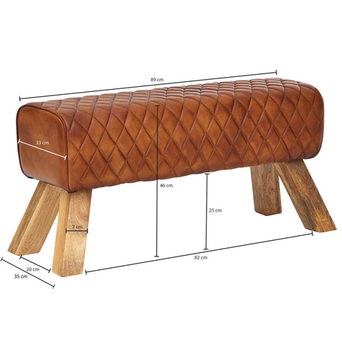 Rootz Bench - Genuine Leather - Modern Turnbock Leather - Springbok Leather Stool - Padded Gymnastics Bench - Solid Wood - 89x46x35cm
