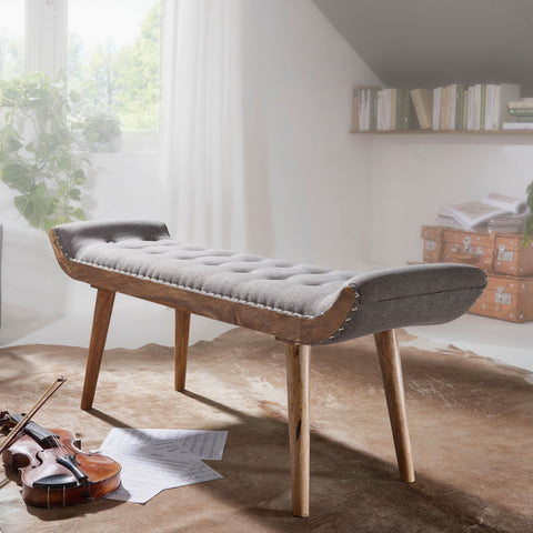 Rootz Fabric Bench - Chesterfield Design - Upholstered Hall Bench - Bed Bench for 2 - Modern Hallway Bench - Solid Wood - Gray - 125x51x38cm