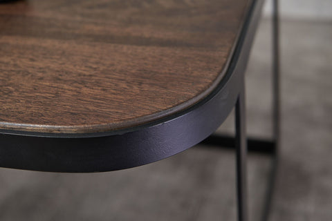 Rootz Coffee Tables - Dark Industrial Living Room Tables - Black Metal Leg Nesting Side Tables - 2-Piece Wooden Placemat Nesting Tables -  Set of 2 Mango Solid Wood and Metal