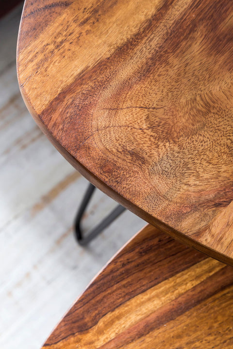 Rootz Nesting Table Set - Sheesham Wood - Small Design with Metal Frame - 2-Piece Coffee Table