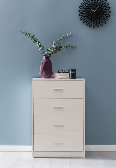 Rootz Sideboard - High Gloss Design - Modern Wood Sideboard - Narrow Dining Room Drawer Chest - White - 60x90x30cm