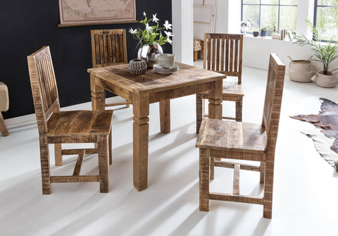 Rootz Dining Table - Square - Solid Mango Wood - Rustic Design - Dining Table for 4 - Real Wood - 80 x 80 x 76 cm