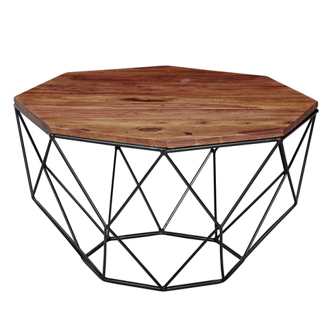 Rootz Coffee Table - Solid Brown Living Room Table - Modern Industrial Wooden Table - Sheesham Solid Wood - Metal 66x40x66cm -
