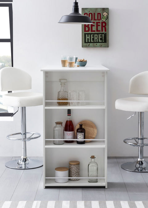 Rootz Bar Table - Wooden Kitchen Table with Integrated Shelf - White - 120x107.5x60cm