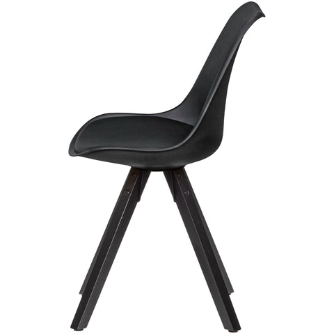 Rootz Dining Chairs Black with Black Legs - Set of 2 Retro - Scandinavian upholstered chair with backrest - Kitchen chair upholstered in imitation leather