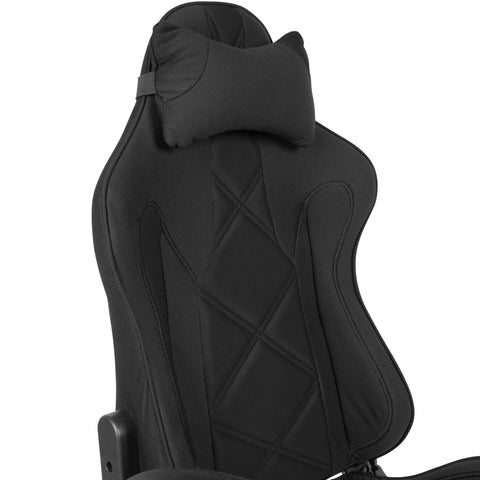 Rootz Gaming Desk Chair - Black Fabric Swivel Chair - Up to 120kg - High Backrest - Extendable Footrest