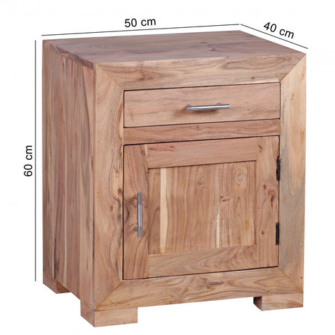 Rootz Bedside Table - Acacia Wood - Design with Drawer and Door - Ideal for Box Spring Bed - 60 cm