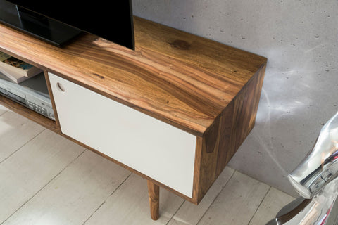 Rootz TV Lowboard - Country TV Unit with 2 Doors & 1 Drawer - Shelf Cabinet Sideboard - Sheesham Solid Wood - 140 cm