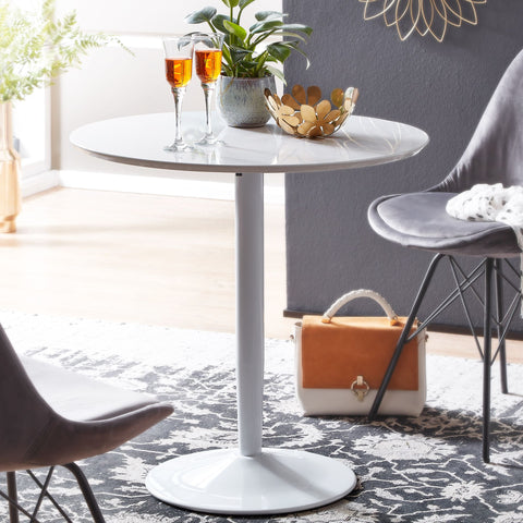 Rootz Round Dining Table - Small White High Gloss Kitchen Table - Modern Round Dining Table for 2 - Compact Breakfast Table - 75x75x74 cm