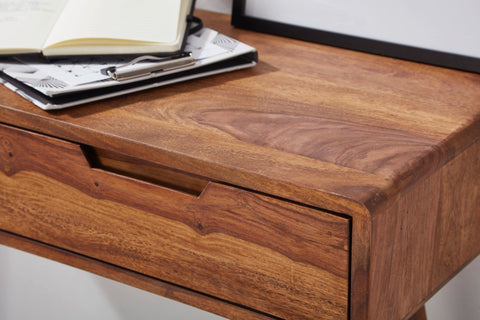 Rootz Console Table - Sheesham Wood with Drawers - Design Solid Wood Sideboard - Small Country House Desk - Natural Flur Table - 90x76x36cm