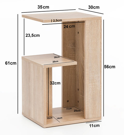 Rootz Wood Side Table - Sonoma - Design for Sofa or Coffee - Small and Modern Square Table - 35x29.5x60cm