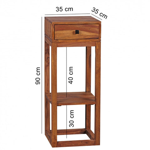 Rootz Side Table - Sheesham - Solid Wood Telephone Table with Drawer - 35x35x90cm